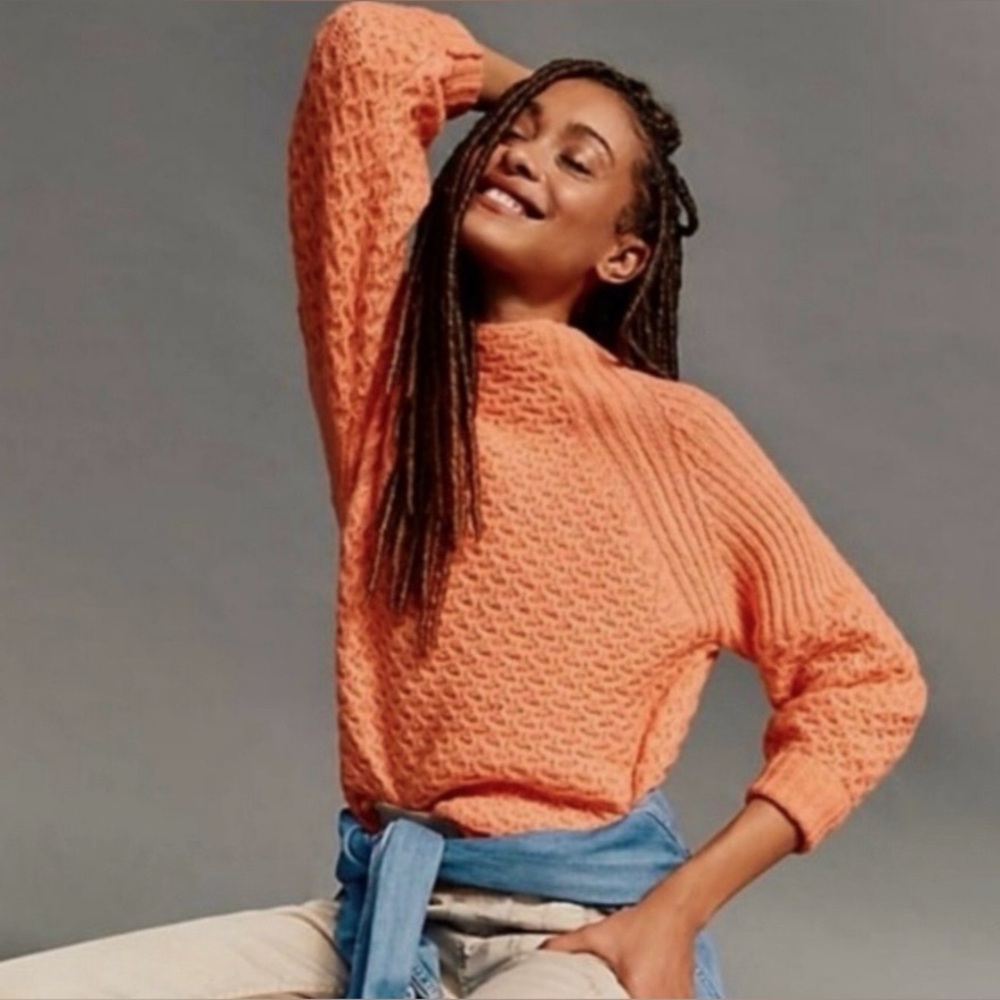Anthropologie Peach Textured Cowl-Neck Sweater XS
